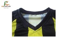 Uniform Jersey V Neck Black And Yellow Striped T Shirt Polyester / Spandex