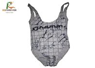 Grey Custom Printed Clothing Gridding Design Low Back One Piece Swimsuit