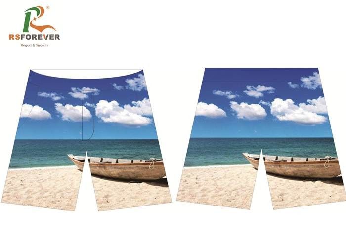 Seaside Boat Pattern Plus Size Board Shorts Peach Skin Fabric Pantone Color