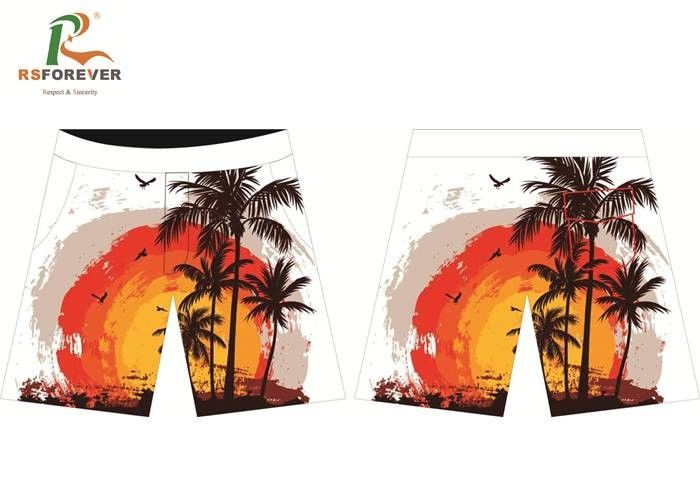 Polyester Spandex Board Shorts Sunset Palm Trees , White Men'S Physique Shorts