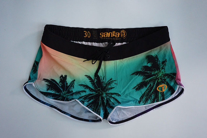 Colorful Womens Polyester Boxer Shorts With Pockets Palm Tree Pattern