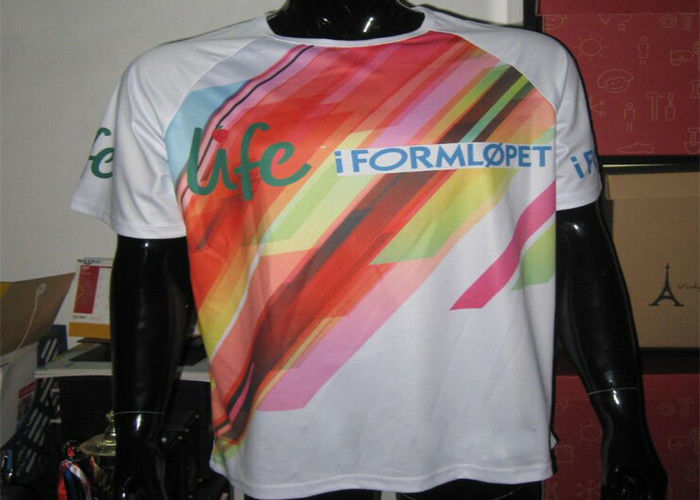 Polyester White Running Custom Printed T Shirts With Sublimation Printing
