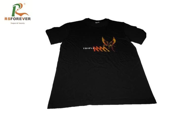 Black Custom Printed T Shirts For Mens 100% Cotton Fabric Heat Transfer Printing