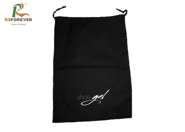 Custom Printed Black Cotton Canvas Bags Pull String Type For Shoes Packaging