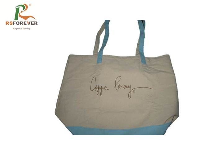 Printed White Personalized Canvas Tote Bags , Durable Reusable Canvas Shopping Bags