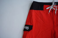 Classic Mid Length Red Men Board Shorts With Side Pocket Flat Waistband