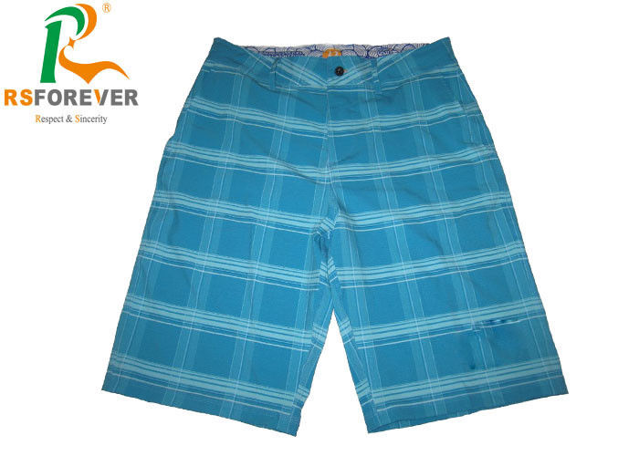 Extra Long  Blue Printed Board Shorts For Men Gridding Simple Style Customized Size