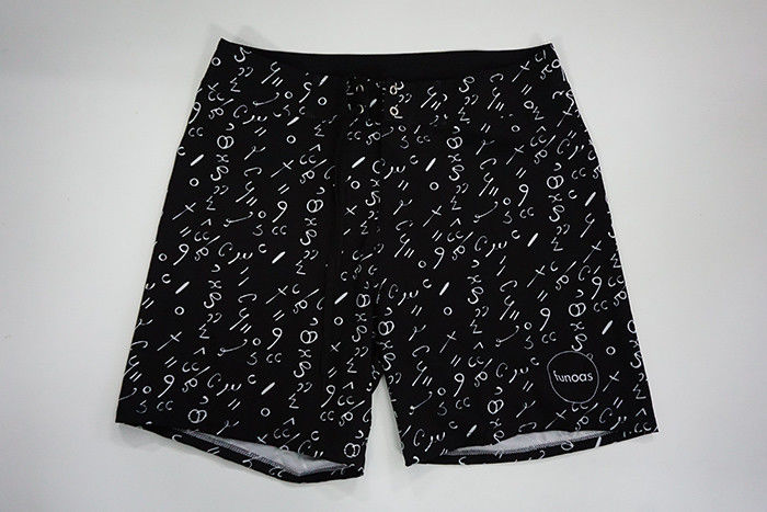 Custom Made Black Stretch Men Board Shorts Water Repellent Polyester Mid Length