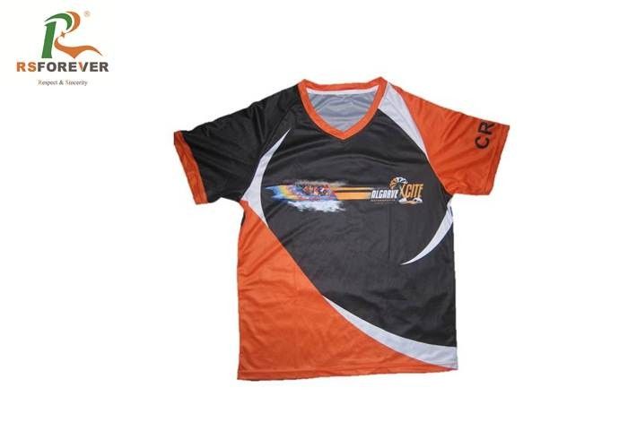 Dye Sublimated Custom Printed T Shirts Short Sleeve Polyester Fashion Orange Color