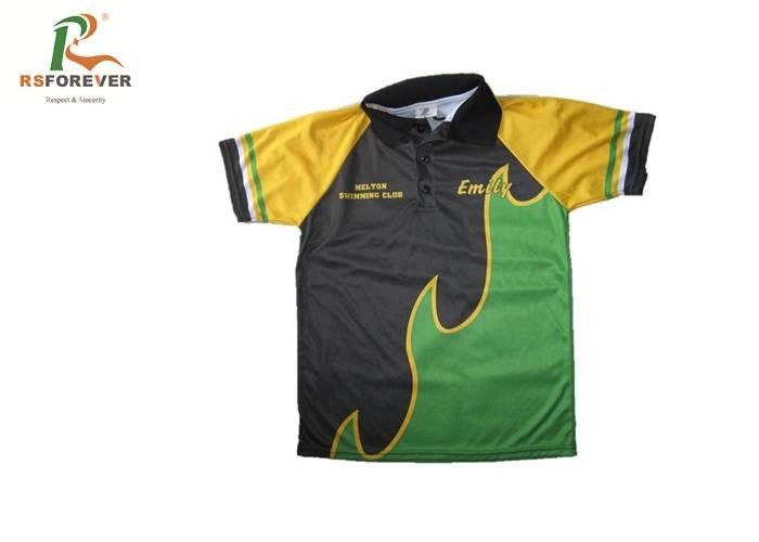 Kids Wrinkle Free Printed Polo Shirts Sublimated Tops For Golf / Cycling