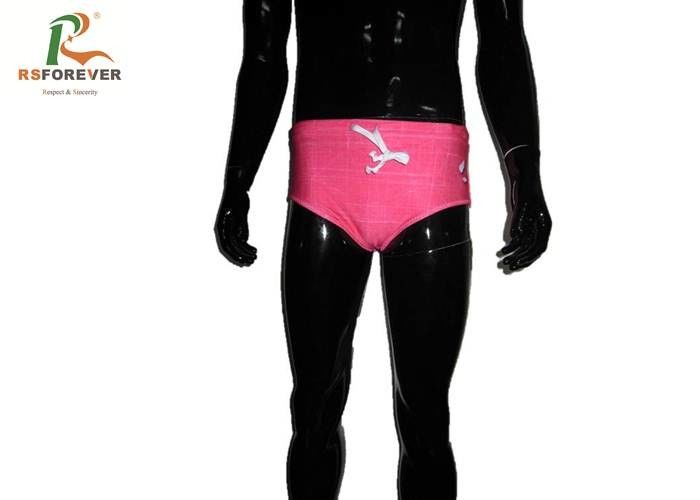 Sublimated Custom Bikini Swimwear For Boys Dye Sublimation Printing Pink Color