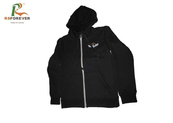 Plain Black Zip Up Hooded Sweatshirt Jacket Wrinkle Free For Athletic Running