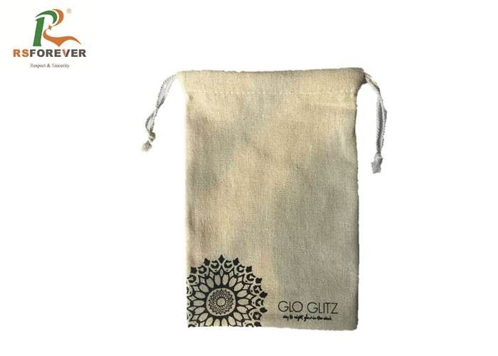 Natural Color Small Cotton Drawstring Bags , Custom Printed Drawstring Bags Recyclable